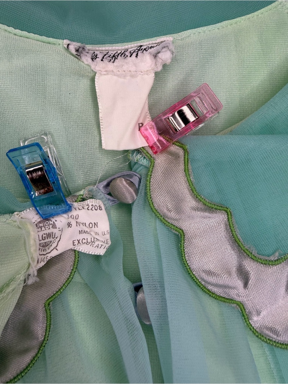 VTG 50/60s Saks Fifth Avenue Peignoir Pajama Set Pastel  Nylon Chiffon: Small - Picture 14 of 14